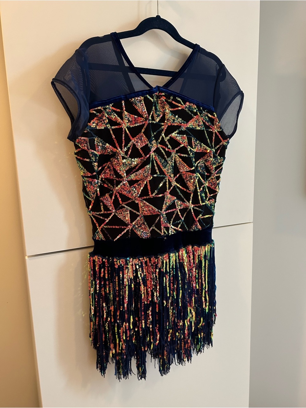 Weissman “Misbehave” Navy Multicolor Sequin Fringe Performance Dress - MA